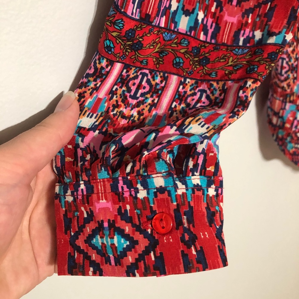 Tolani‎ Aztec Print Silk High-Low Tunic - Picture 6 of 7